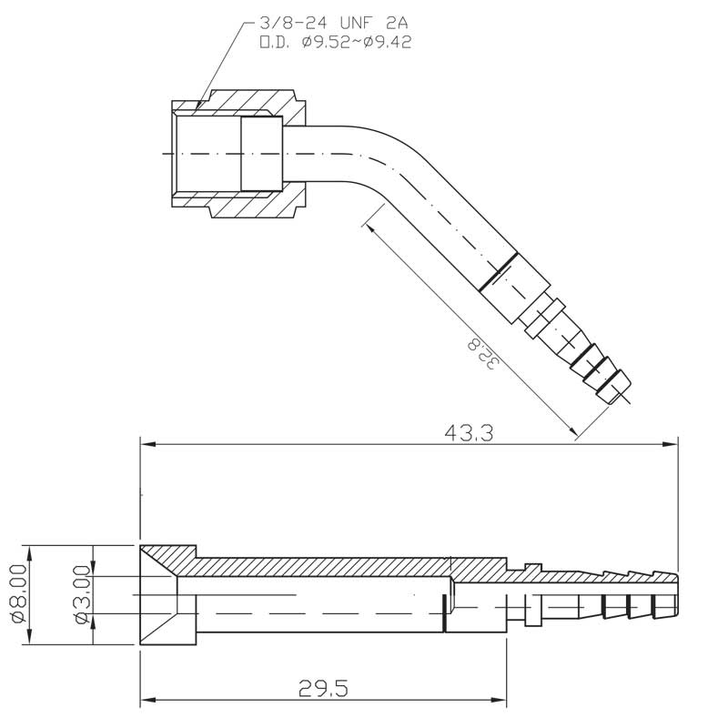 Brake fitting female 3/8-24 45 degree