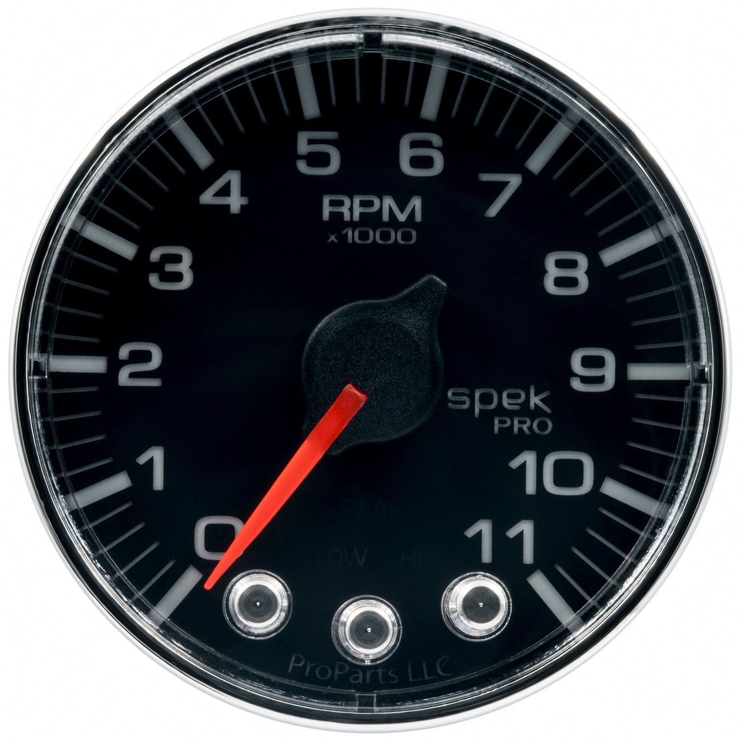 2-1/16" In-Dash Tachometer, 0-11,000 Rpm, Spek-Pro, Black/Chrome
