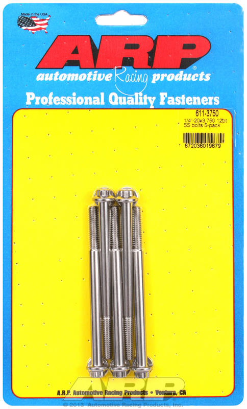 "1/4""-20 x 3.750 12pt SS bolts" (5pcs)