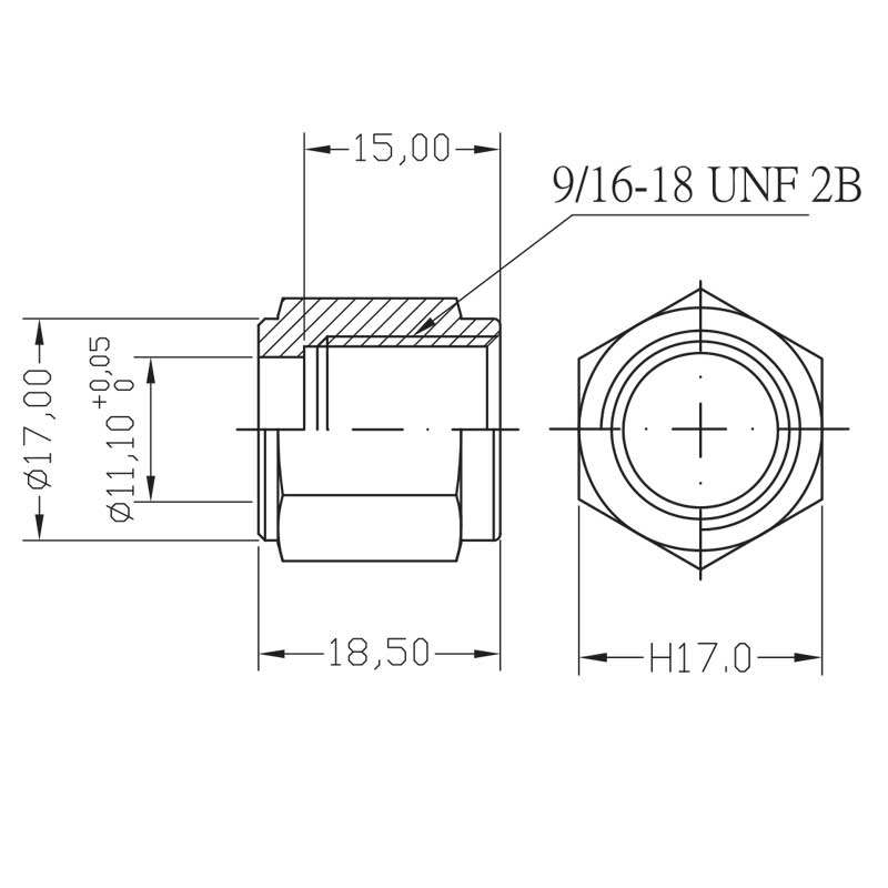 Brake fitting female 9/16-18 45° conc. SS