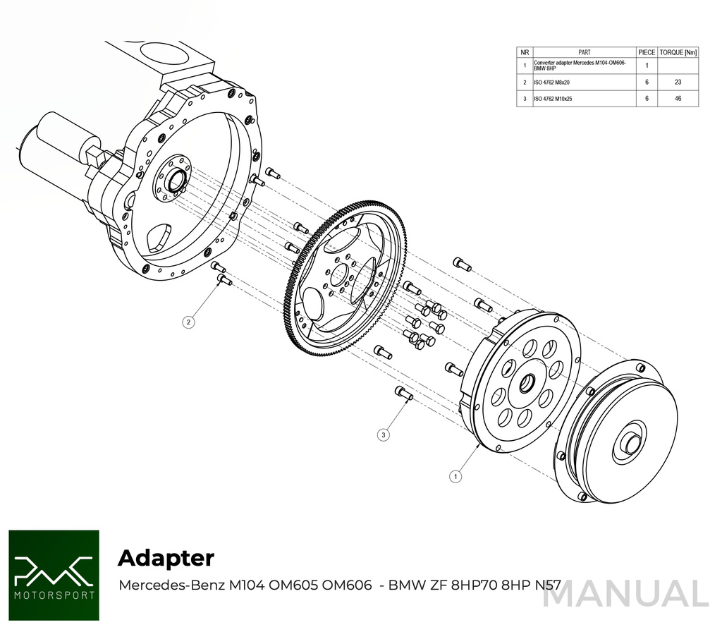 Adapter kit Mercedes M104 / OM605 / OM606