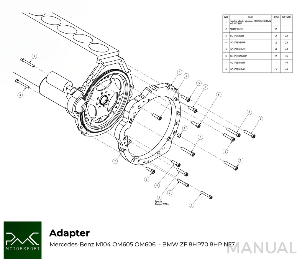 Adapter kit Mercedes M104 / OM605 / OM606