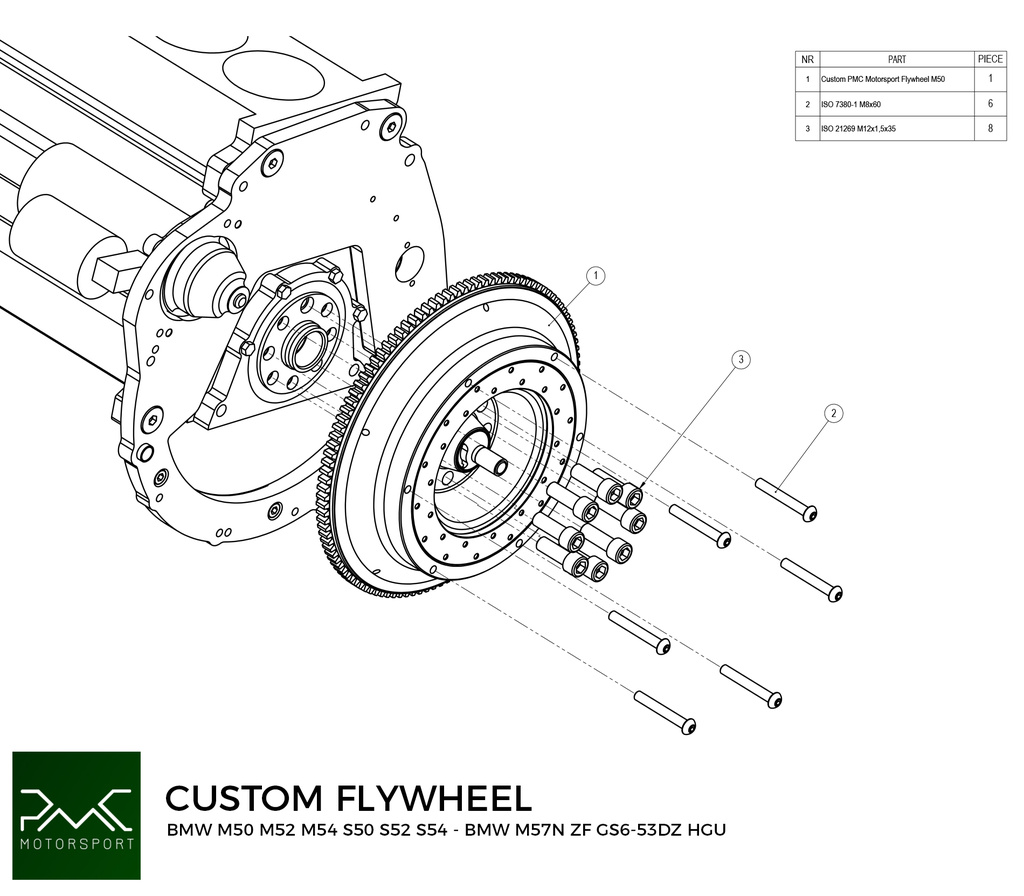 PMC Adapter kit BMW M50 M52 M54 S50 S52 S54 - BMW M57N HGU HGK - 184mm 7.25" (P) (V)