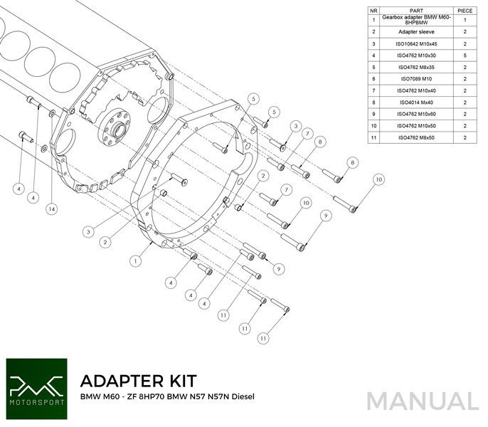 PMC Adapter kit BMW M62 - BMW N57N N57 ZF 8HP70
