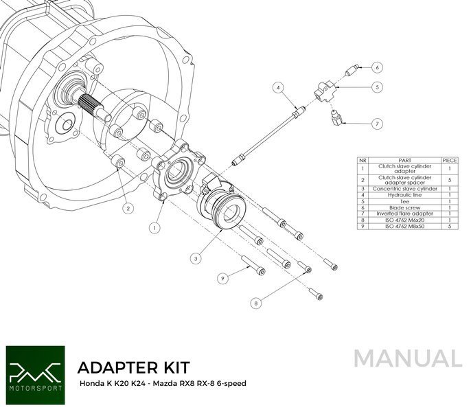 PMC Adapter Kit Honda K - Mazda RX-8 6-speed - 240mm / 9.45"