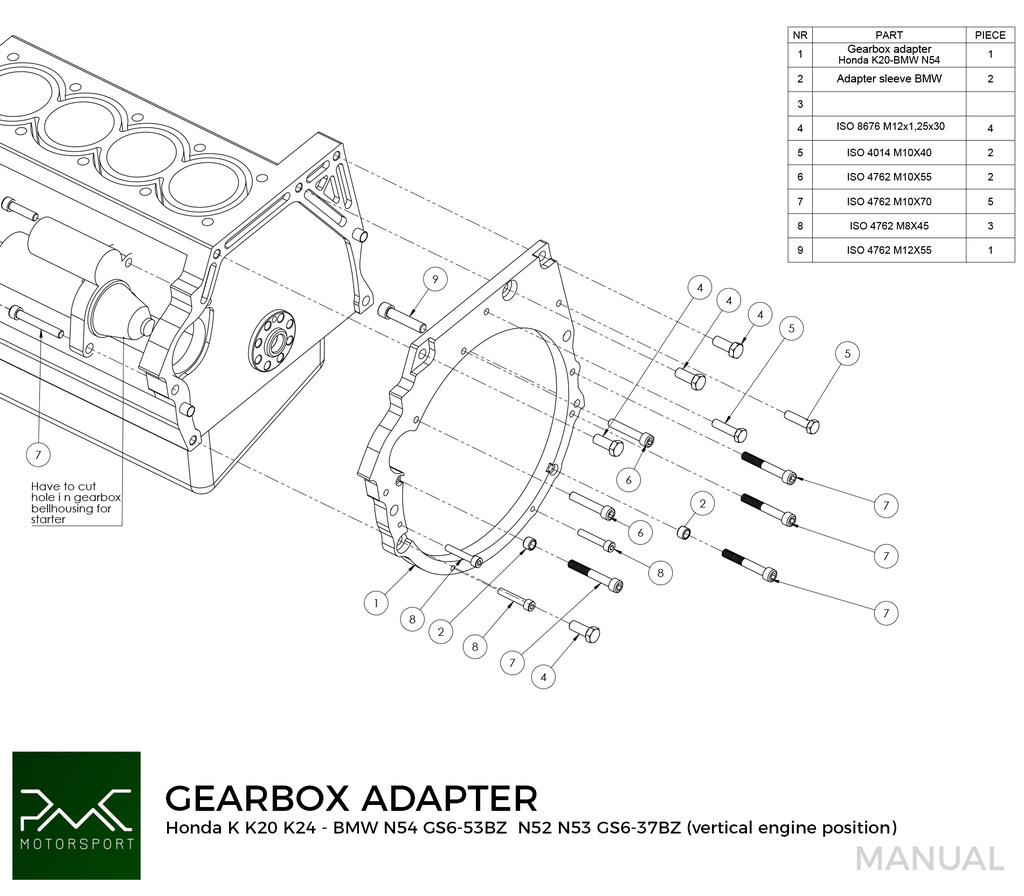 PMC Adapter Kit Honda K - BMW DCT DKG Getrag GS7D36SG Inline-six (V)