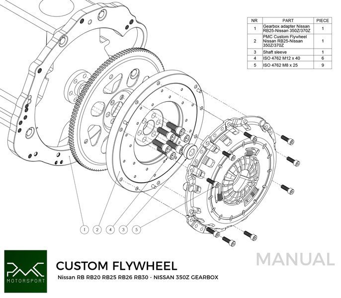 PMC Adapter Kit Nissan RB - Nissan 350Z Z33 370Z Z34 - 250mm / 9.84"