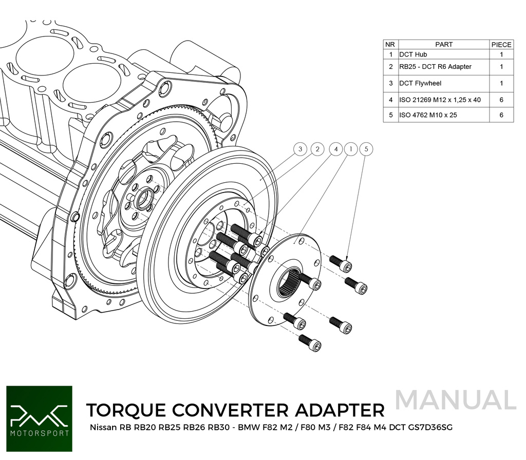 PMC Adapter Kit Nissan RB - BMW DCT DKG Getrag GS7D36SG Inline-six (H)