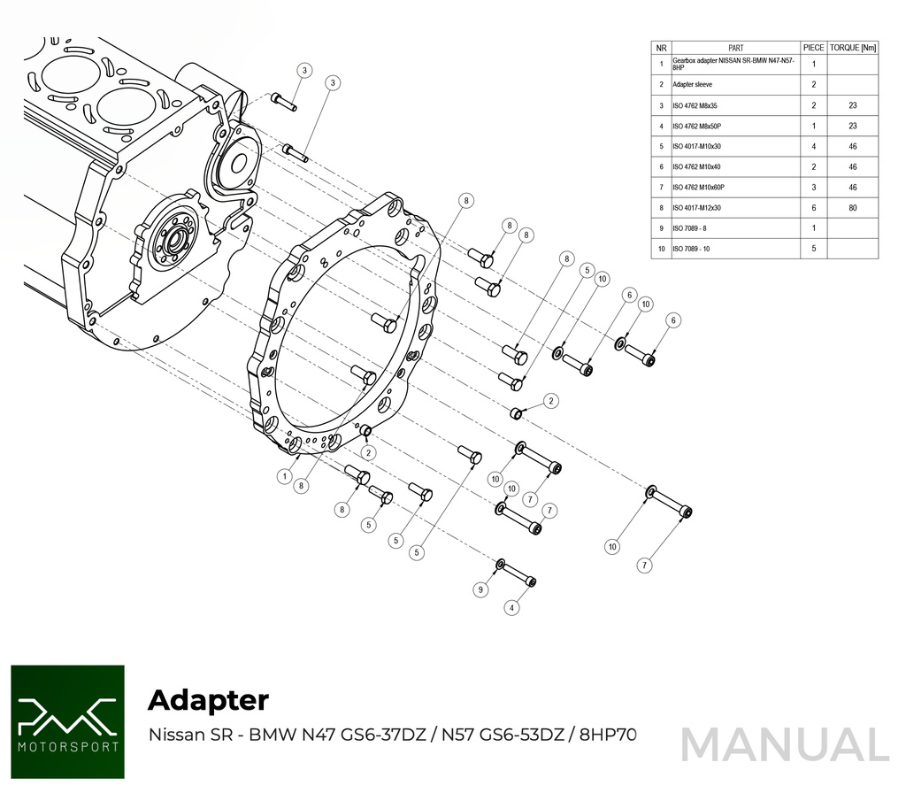 PMC Adapter Kit Nissan SR SR20 - BMW ZF 8HP70 N57 N57N  / ZF 8HP50 B58