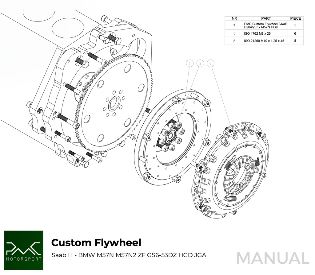 PMC Adapter kit Saab H - BMW M57N HGD JGA - 240mm / 9.45"