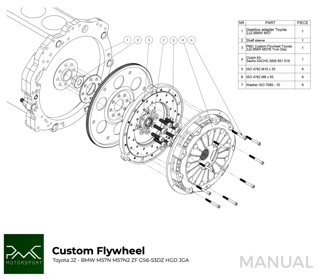PMC Adapter Kit Toyota JZ - BMW M57N HGU HGK - 228mm / 8.98"