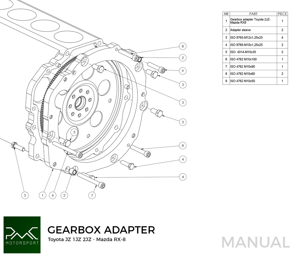 PMC Adapter Kit Toyota JZ - Mazda RX-8 - 240mm / 9.45"