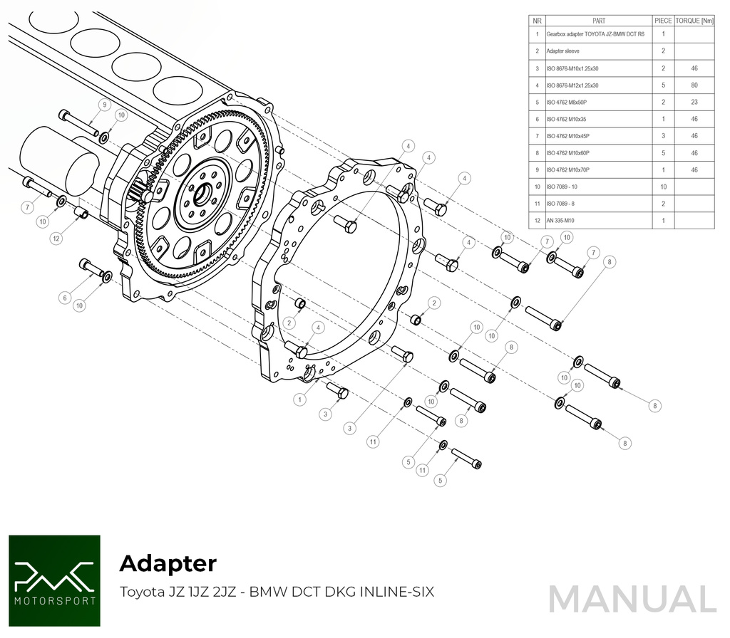 PMC Adapter kit Toyota JZ - BMW DCT DKG Getrag GS7D36SG Inline-six (H)