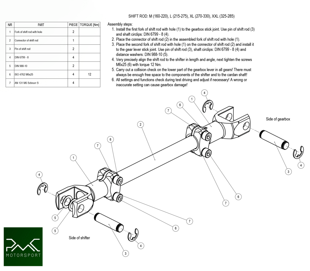 PMC Adjustable Gearshift Rod BMW (325-385mm)