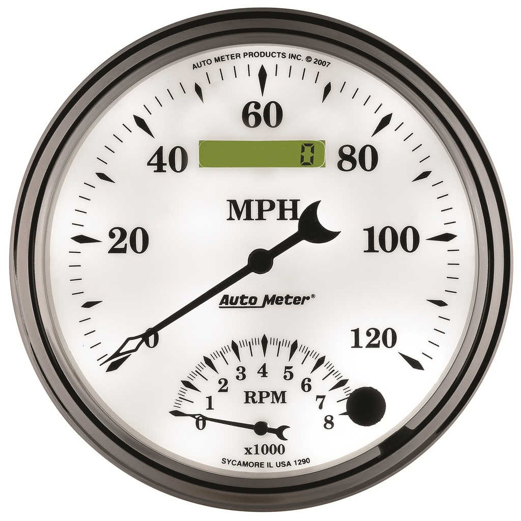5" Tachometer/Speedometer Combo, 8k Rpm/120 Mph, Old-Tyme White Ii