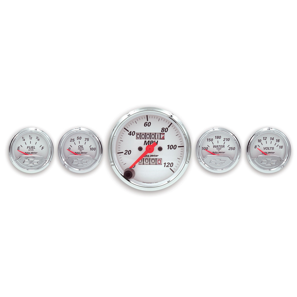 5 Pc. Gauge Kit, 3-1/8" & 2-1/16", Mech. Speedo., Chevrolet Heritage Bowtie