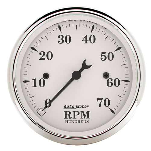 3-1/8" In-Dash Tachometer, 0-7,000 Rpm, Old-Tyme White