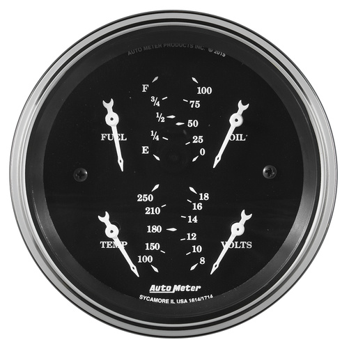 3-3/8" Quad Gauge, 0-90 Ω, Old Tyme Black
