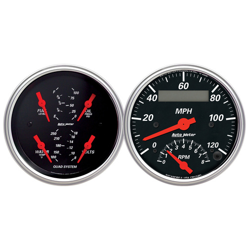 2 Pc. Gauge Kit, 3-3/8" Quad & Tach/Speedo, 240-33 Ω, Designer Black
