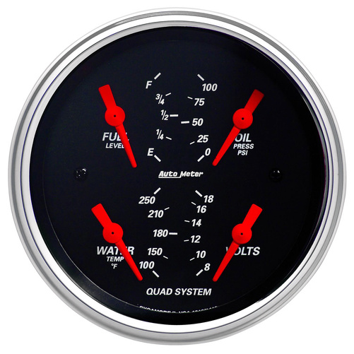 3-3/8" Quad Gauge, 100 Psi/100-250 °F/8-18v/240-33 Ω, Designer Black