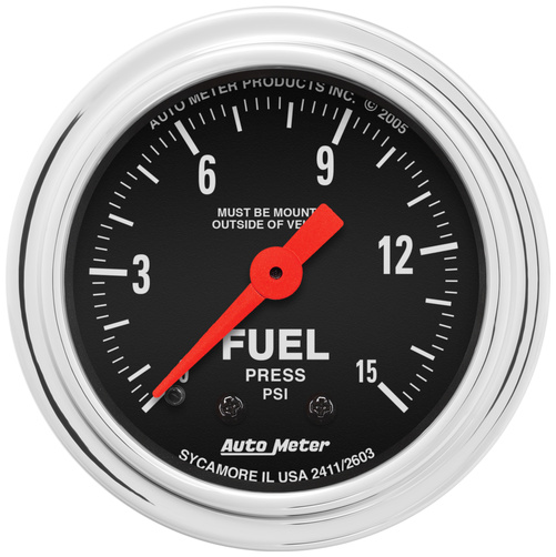 2-1/16" Fuel Pressure, 0-15 Psi, Traditional Chrome