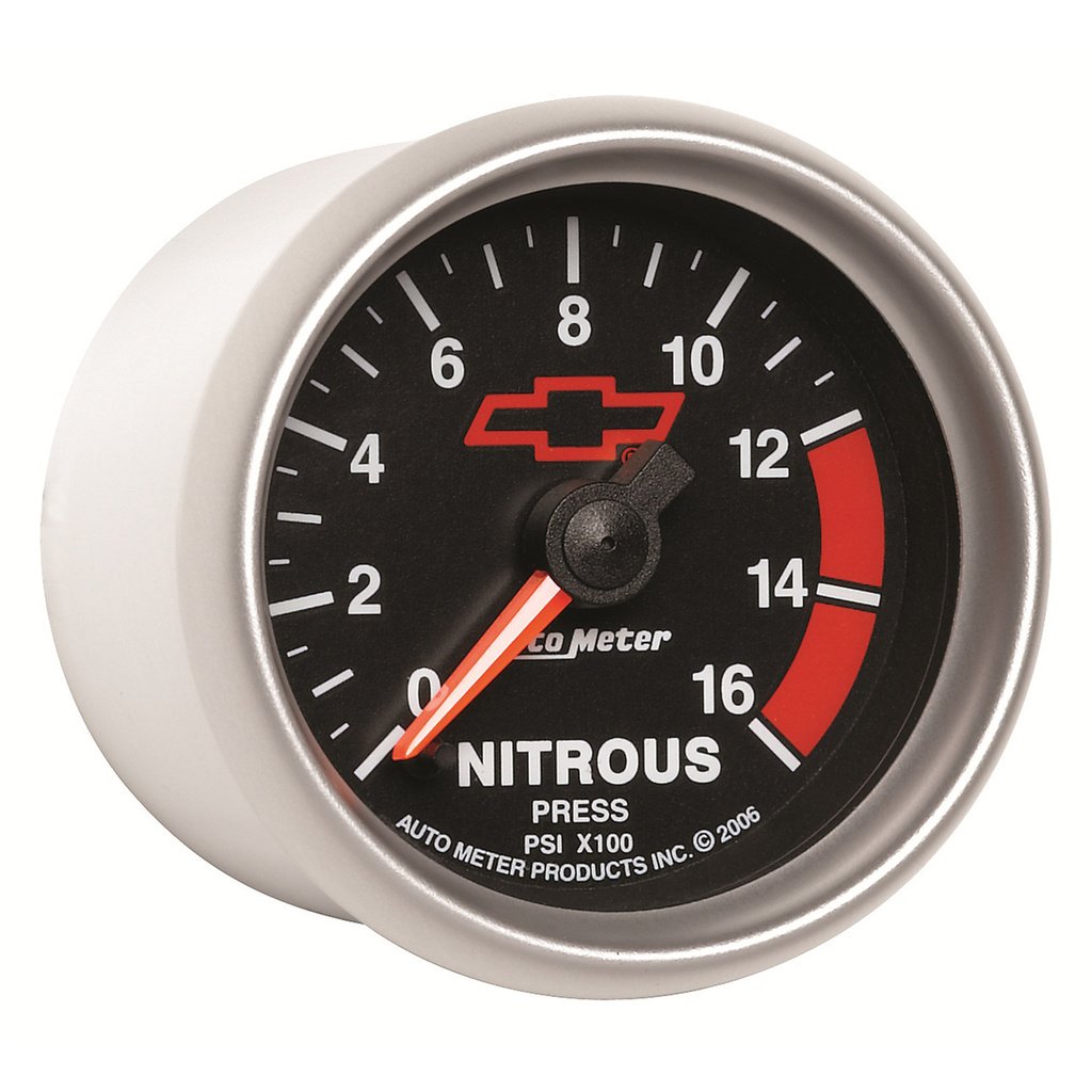 2-1/16" Nitrous Pressure, 0-1600 Psi, Chevy Red Bowtie, Black