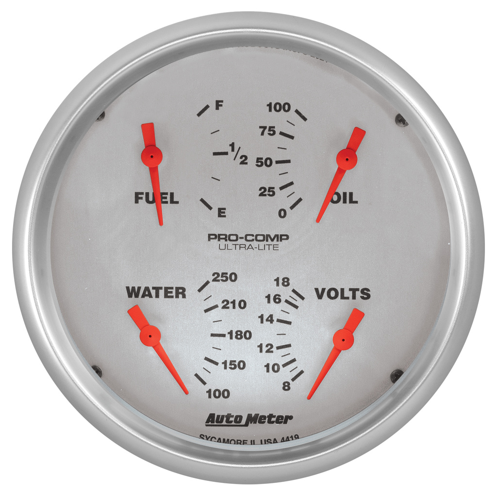 5" Quad Gauge, 100 Psi/100-250 °F/8-18v/0-90 Ω, Ultra-Lite