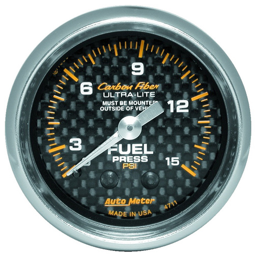 2-1/16" Fuel Pressure, 0-15 Psi, Carbon Fiber