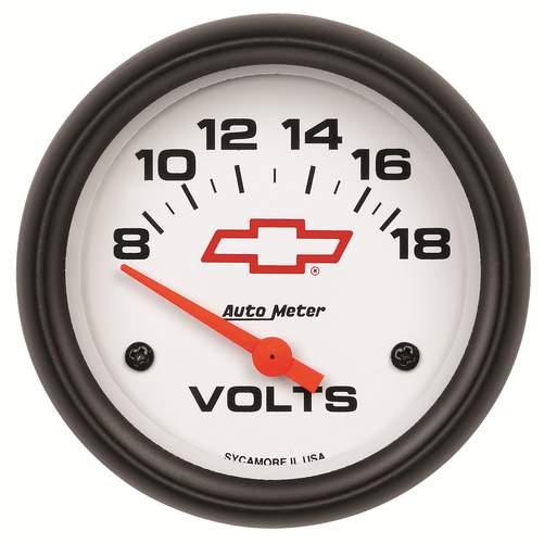 2-5/8" Voltmeter, 8-18v, Chevy Red Bowtie, White