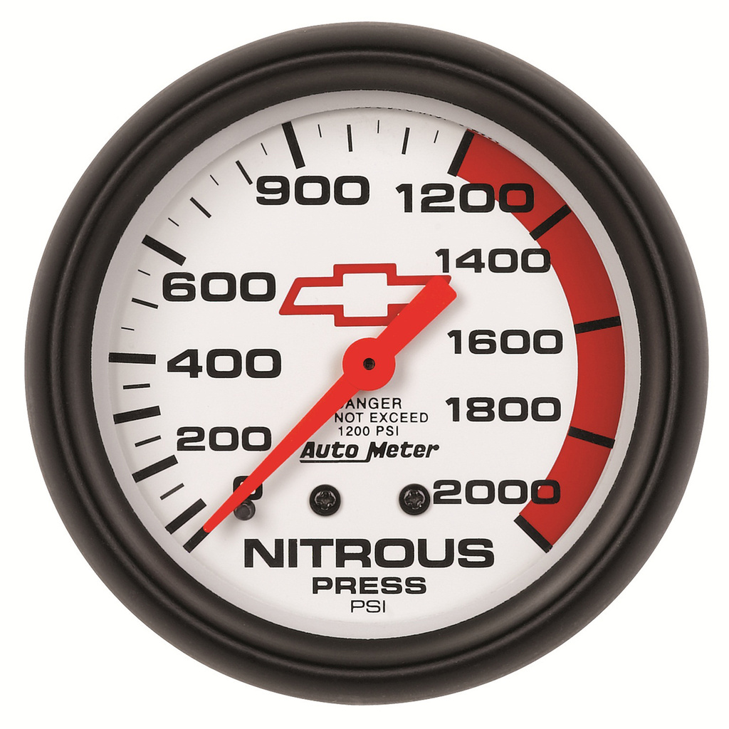 2-5/8" Nitrous Pressure, 0-2000 Psi, Chevy Red Bowtie, White