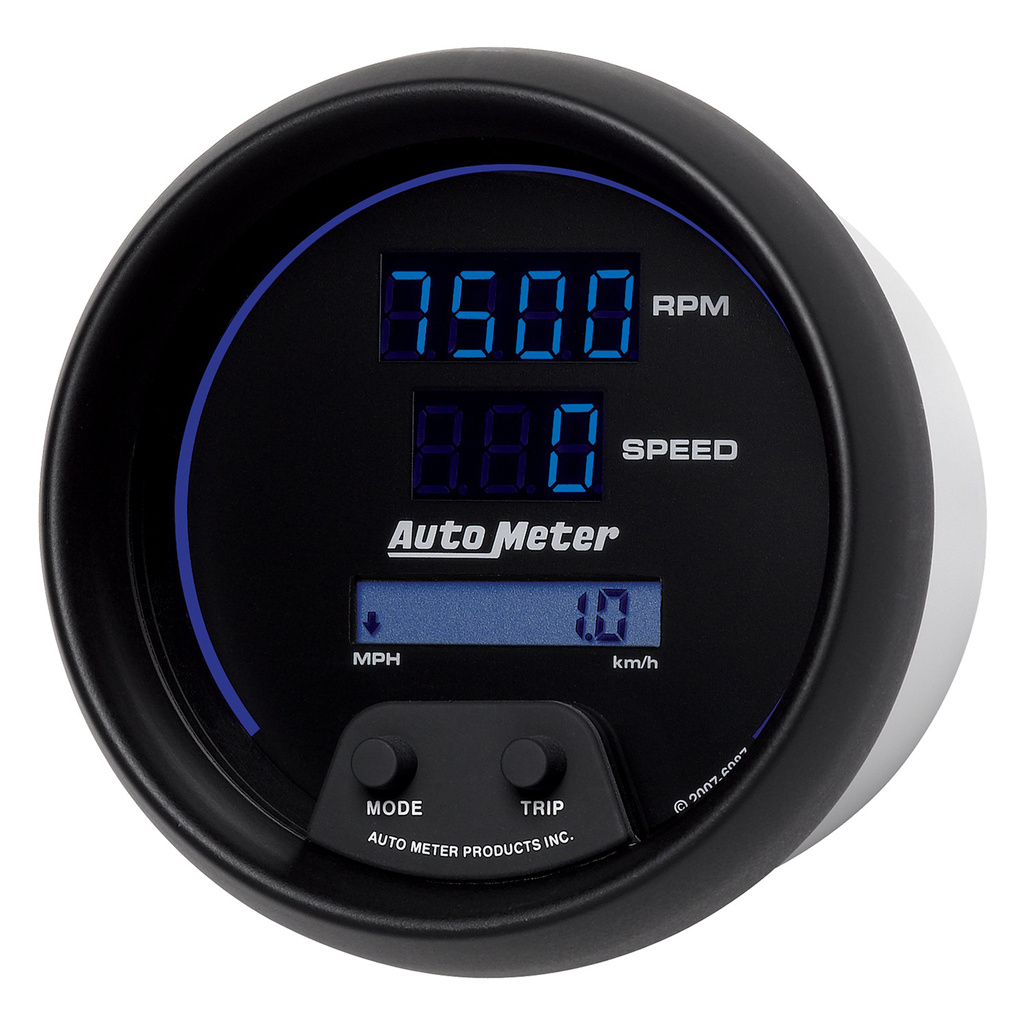 3-3/8" Tachometer/Speedometer Combo, 10k Rpm/260 Mph/260 Km/H, Cobalt Digital