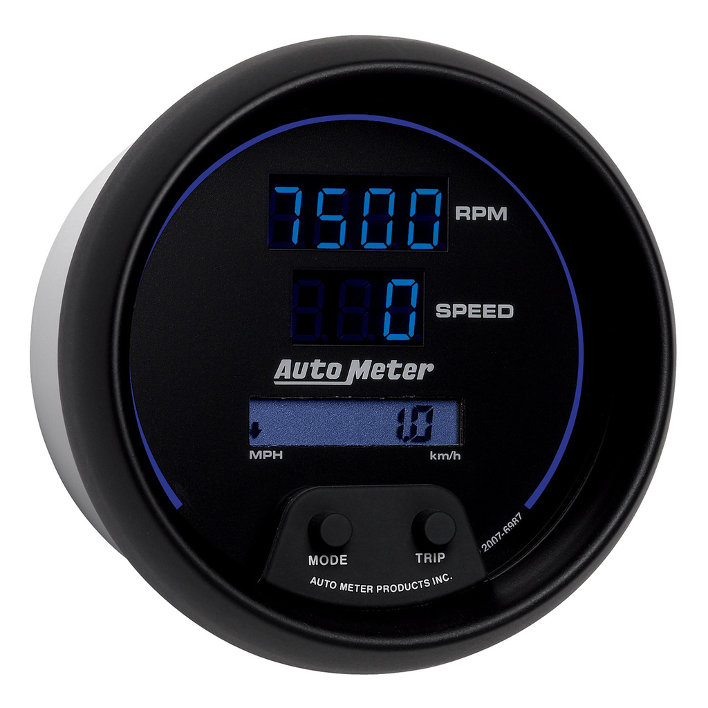 3-3/8" Tachometer/Speedometer Combo, 10k Rpm/260 Mph/260 Km/H, Cobalt Digital