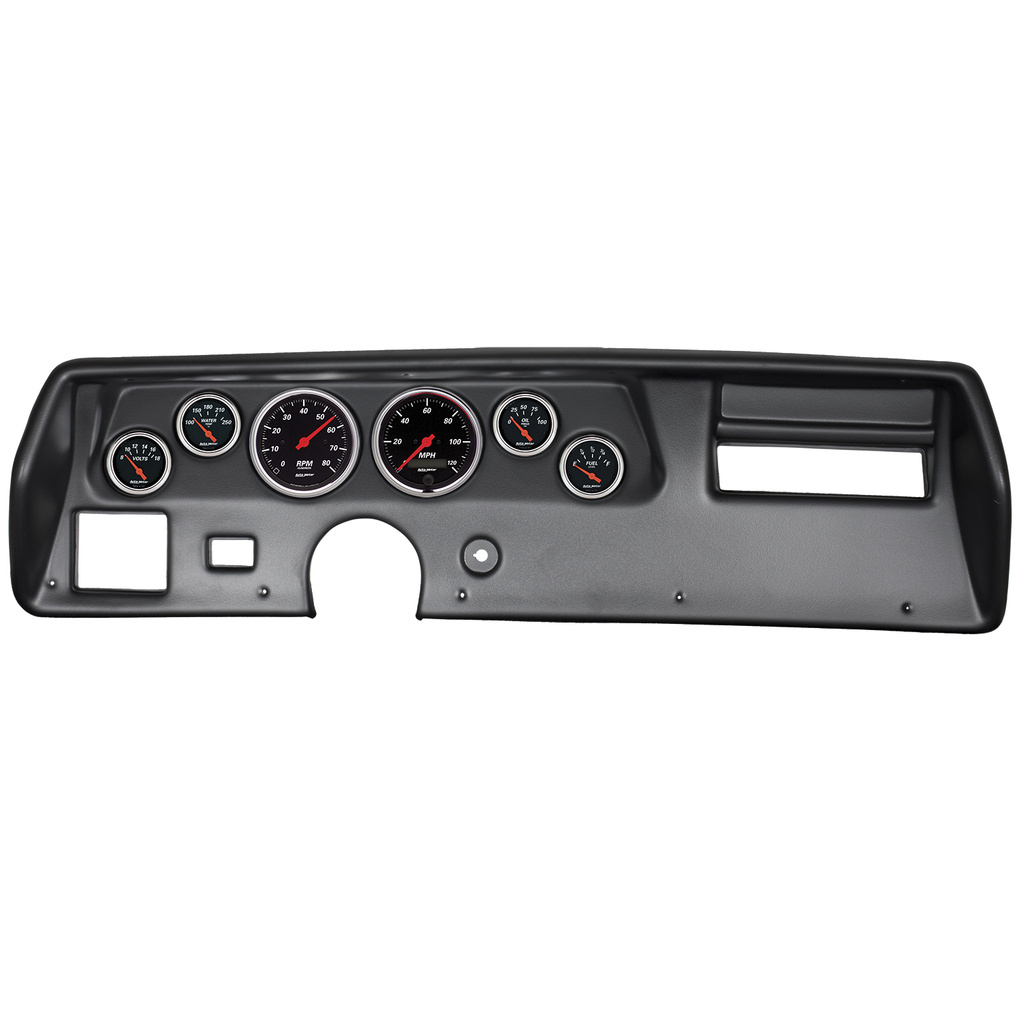 6 Gauge Direct-Fit Dash Kit, Chevelless/Elcamino/Monte 70-72, Designer Black
