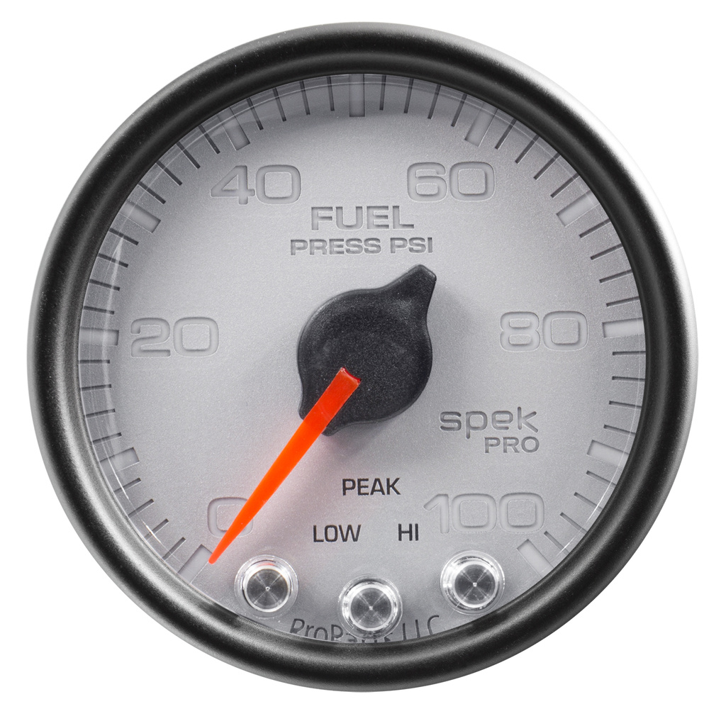 2-1/16" Fuel Pressure, 0-100 Psi, Spek-Pro, Silver/Black