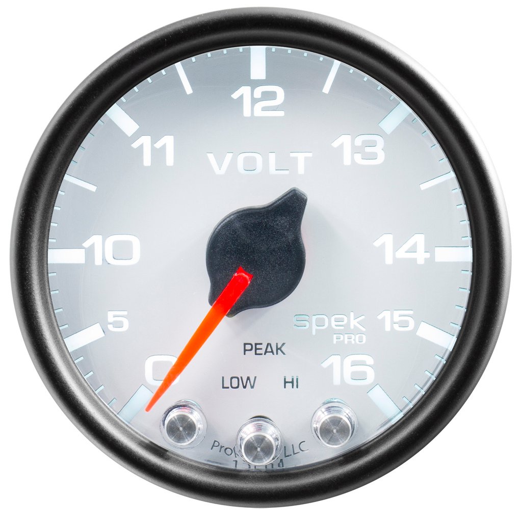 2-1/16" Voltmeter, 0-16v, Spek-Pro, White/Black