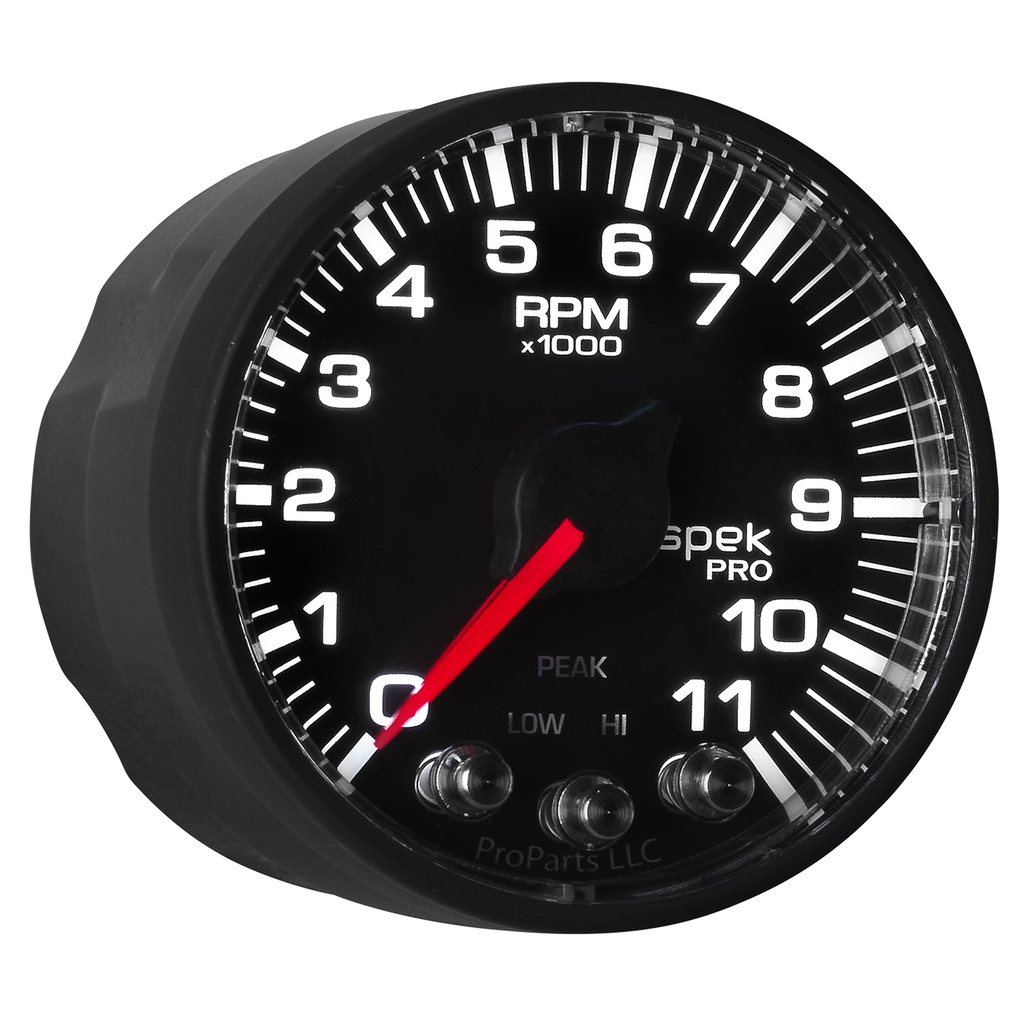 2-1/16" In-Dash Tachometer, 0-11,000 Rpm, Spek-Pro, Black/Black