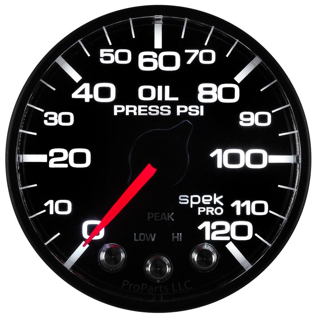 2-1/16" Oil Pressure, 0-120 Psi, Spek-Pro, Black/Black, Ecu