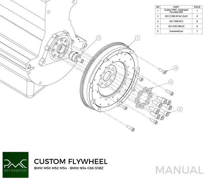 PMC Flywheel BMW M50 S50 M52 S52 M54 S54 - BMW N54 GS6-53BZ - 240mm 7150g / 15.76lb