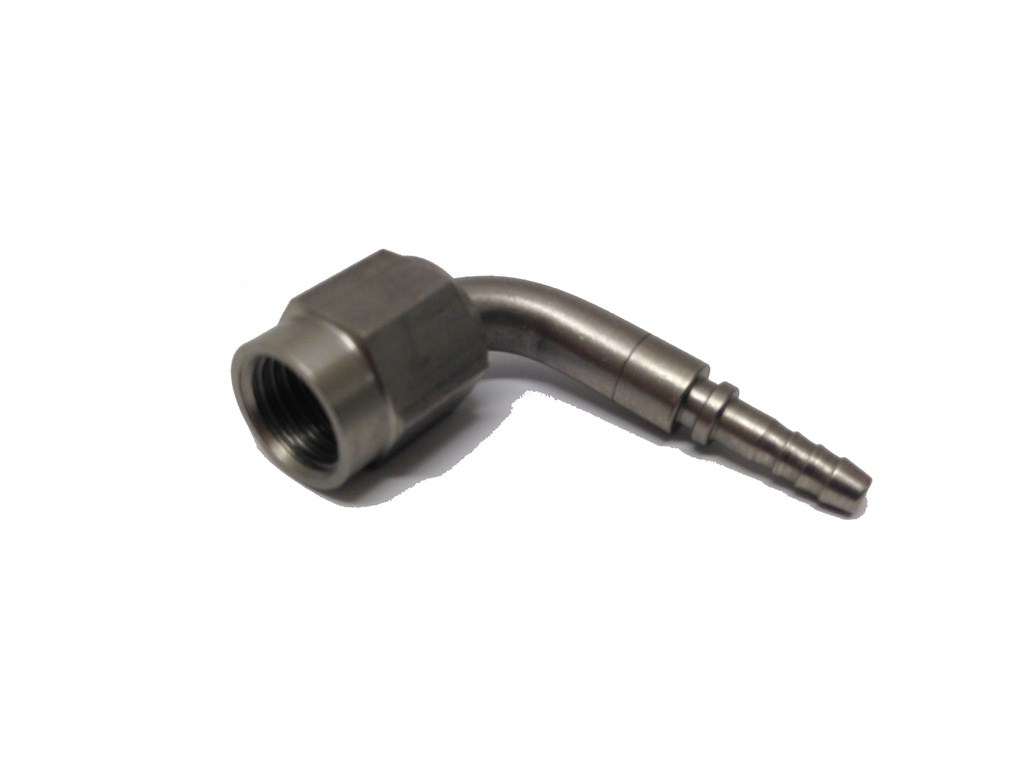 Press fitting female 7/16-20 90 degrees concave Stainless steel (swivel)
